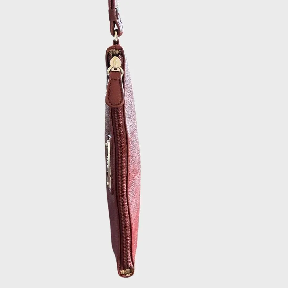 Nine West Brown Faux Leather Zip Wristlet Clutch Wallet Pouch 9.5”